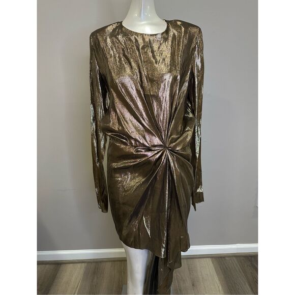 SAINT LAURENT WOMEN'S SILK LAME MINI DRESS IN GOLD SIZE 38 (6) $2995 - Picture 5 of 16